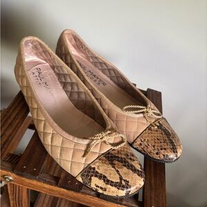 Paul Mayer Cream and Brown Quilted Flats with Bow